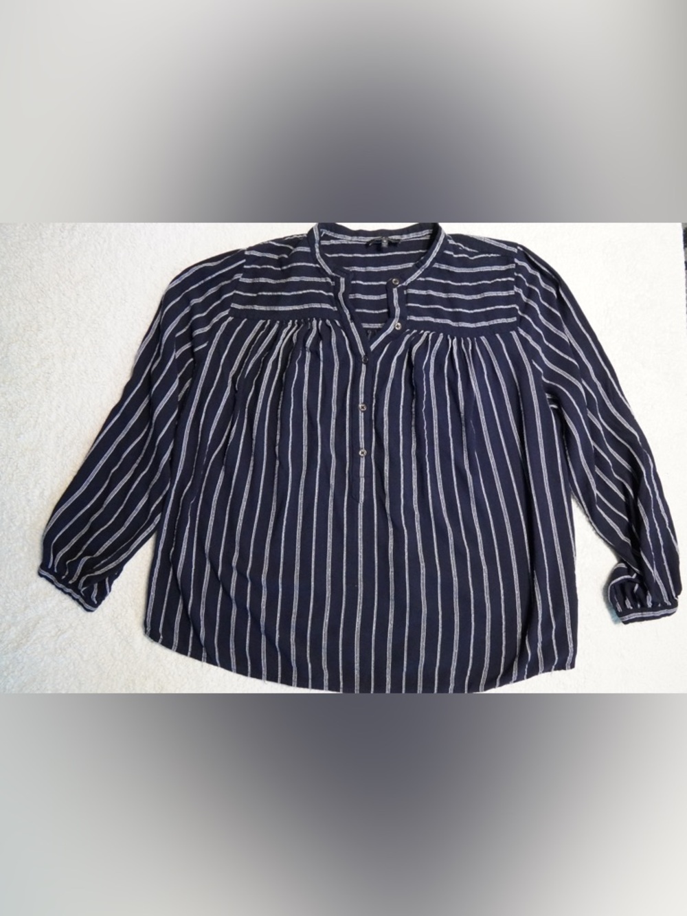 Lucky Brand Navy and White Striped Peasant Blouse